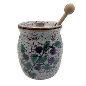 Montana Earth Pottery Honey Jar With Wooden Dipper/Dropper Stick Signed